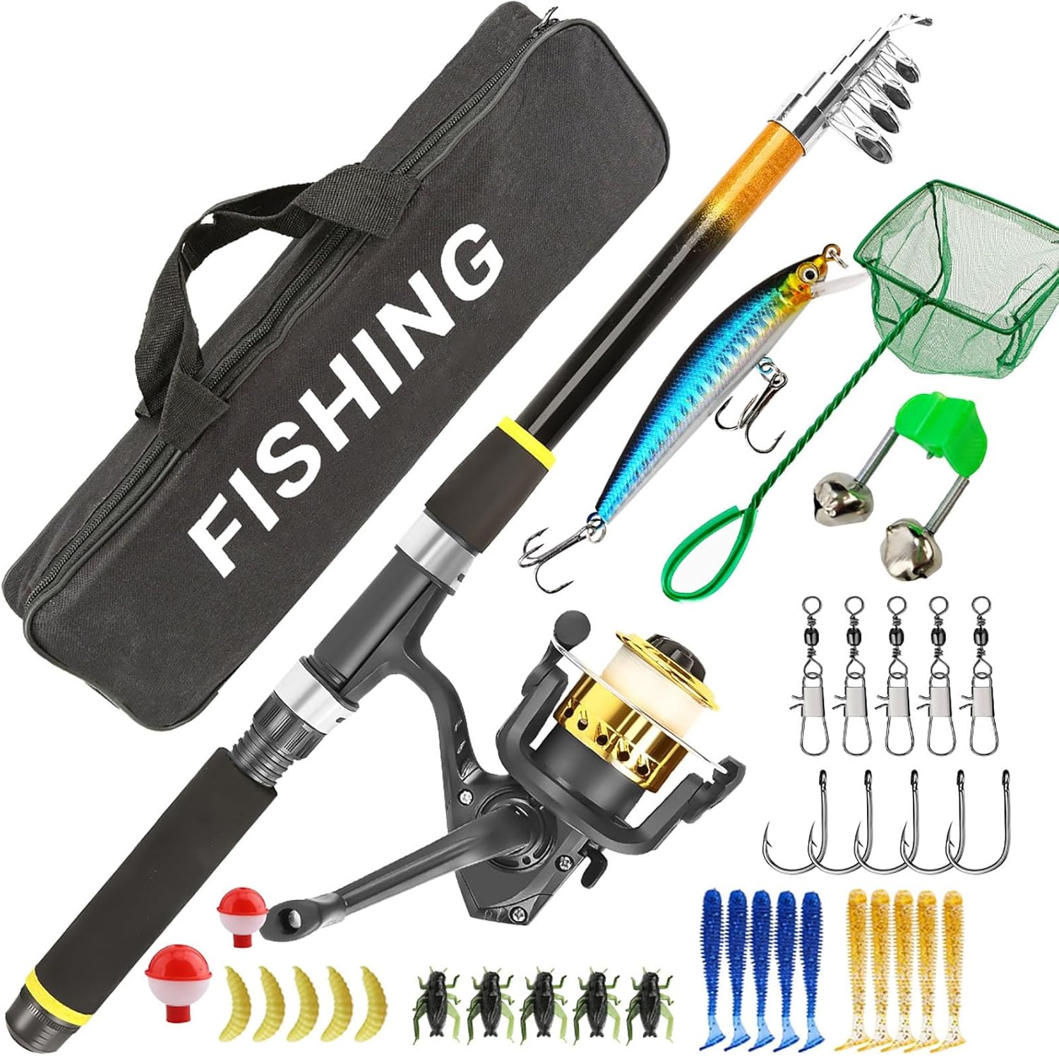 1.8m Telescopic Fishing Rod \u0026 Spinning Reel \u0026 Fishings Bag \u0026 Fishings Lure Kit, Telescopic Fishing Pole and Reel Combos for Starter Travel Saltwater Freshwater, Gifts for Men
